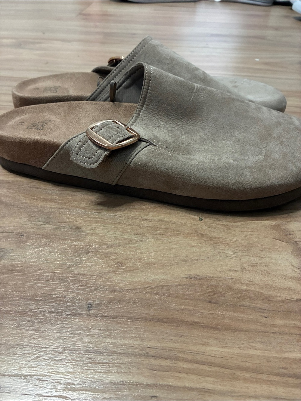 Time and Tru Taupe Suede Slip-On Clog with Buckle